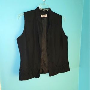 Sleeveless Fitted Black Collared Vest Embroidery sz. 16 Women's